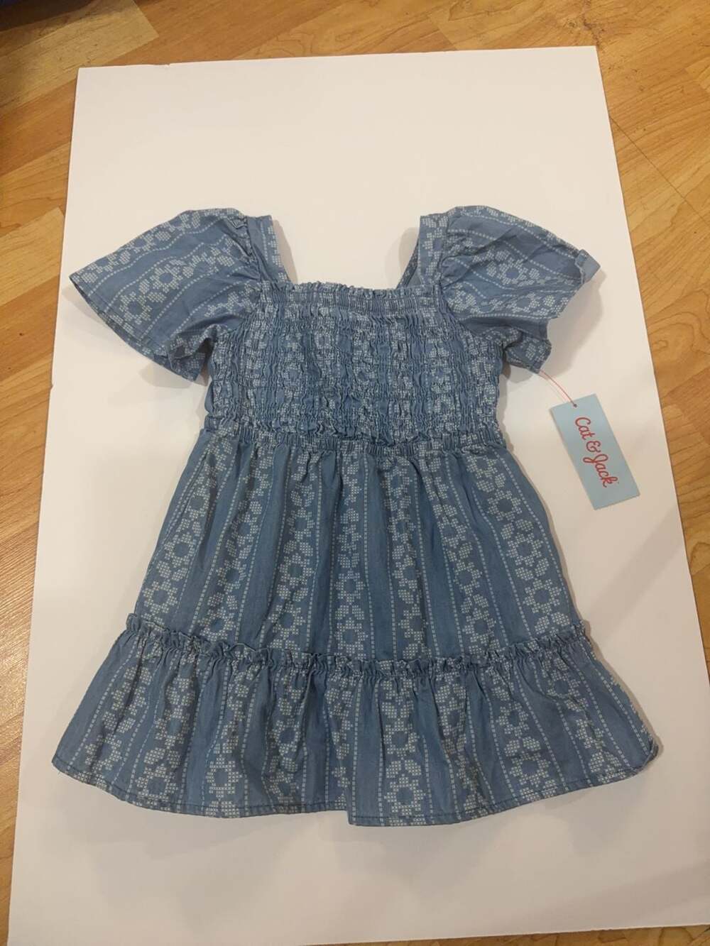 Cat & Jack Girls Blue Patterned Smocked Tiered Dress